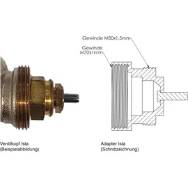 et - eurotronic technology gmbh Metalladapter für Heizkörperthermostate M32x1,0mm > M30x1,5mm