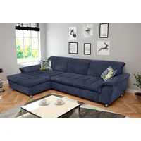 DOMO collection Ecksofa Franzi, wahlweise mit Bettfunktion, Bettkasten und Kopfteilverstellung, blau