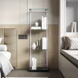 Glasvitrine Mit Led-beleuchtung – Transparente, Freistehende, Moderne Vitrine Aus Gehärtetem Glas Mit 3 Ebenen Und Tür – Sammlervitrine – Weiß