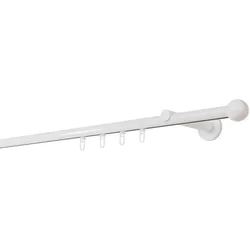 Ondeco Gardinenstange auf Maß Innenlauf 20mm Ball 1-lauf Wandträger 12cm mit Gleiter Farbe: Weiß, Größe: 360cm