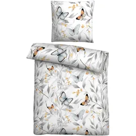 biberna Bettwäsche Tencel 0474494 Schmetterlinge 1x 135x200 cm + 1x 80x80 cm, Weiss