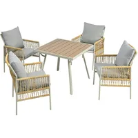 Merax Garten-Essgruppe, Gartenmöbel-Set (5-teiliges Esstisch-Set, 4 Sessel, 1 Tisch), PE-Rattan, mit verstellbaren Füßen, natur