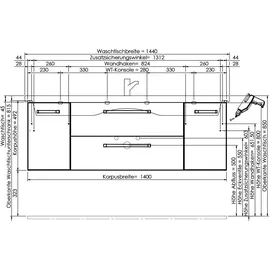 Pelipal Waschbeckenunterschrank 140 cm Serie 4010 Graphit Struktur quer