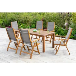 Garten-Essgruppe MERXX "Acapulco", grau (grau, braun), B:60,5cm H:111cm T:60cm, FSC-zertifiziertes Massivholz, Polyester, Sitzmöbel-Sets, 6 Klappsessel mit Tisch
