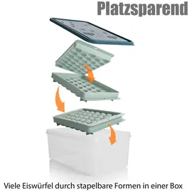 BigDean Eiswürfelform mit Deckel & Zubehör für bis zu 66 runde Eiswürfel