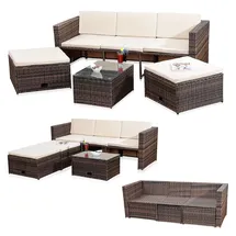 MuCoLa Lounge Polyrattan Set Tisch Hocker