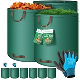 KESSER KESSER® Gartensack Set Laubsack Gartenabfallsack inkl. Handschuhe - Selbststehend 4 Griffe Stabil Robust & Faltbar - Laubsäcke Rasenschnitt Gartensäcke für Gartenabfälle Grünschnitt