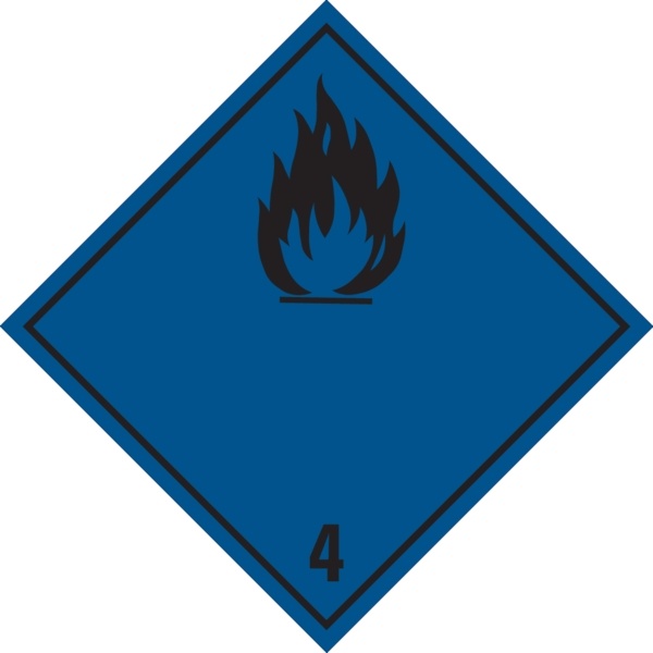 Gefahrzettel, Klasse 4.3 - Stoffe, die in Berührung mit Wasser entzündbare Gase entwickeln (b./sch.) - 100x100 mm Folie selbstklebend