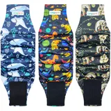 Langsprit Bauchbänder für Rüden für Hunde (3er-Pack) – hoch absorbierende Hundewickel für Rüden, waschbar – Wiederverwendbare Windeln für Rüden (Faultier, Wal, Dinosaurier, groß)
