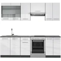 Vicco Fame-Line Küchenzeile Weiß Hochglanz/Anthrazit 240 cm ohne Arbeitsplatte
