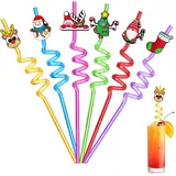 Ulife Mall Weihnachten Party Strohhalme, 6PCS Wiederverwendbare Trinkhalme Weihnachtsbäume Socken Weihnachtsmann Schneemann Kunststoff Curly Strohhalme Xmas Geburtstag Party Dekor Kinder