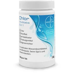Herrlan 1 kg Chlor Multitabs 5 in 1 Chlortabletten 200 g je Tab, Hochwirksame Wasserdesinfektion und Pflege für Pools, Whirlpools und SwimSpa ́s