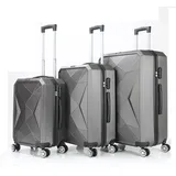 COFI 1453 Reisekoffer ABS-03 Koffer 3-teilig Hartschale Trolley Set Kofferset Handgepäck Gepäck Reisetasche Grau