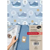 dabelino Geschenkpapier-Set zur Geburt für Baby-Jungen: Motiv "Wal"
