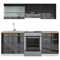 Vicco Küchenzeile Fame-Line 200 cm Anthrazit Hochglanz/Weiß
