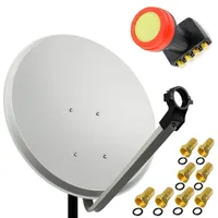 PremiumX 45cm Satellitenschüssel Stahl Hellgrau Sat Antenne SUN Quad