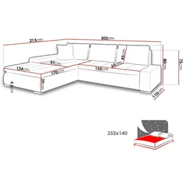 Mirjan24 Ecksofa Orkan, Elegante Polsterecke, Schlaffunktion und Bettkasten, Eckcouch vom Hersteller (Farbe: Rico 12) - Grau