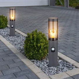 GLOBO Außenbeleuchtung Standleuchte Sockelleuchte rauch anthrazit Außen mit Bewegungsmelder Garten Stehlampe, Metall Kunststoff, 1x E27, DxH 7,6x45 cm, 2er Set