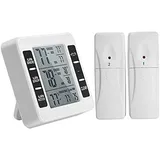 Kühlschrank Thermometer, Digitales Gefrierthermometer, Kühlschrankthermometer Innen und Außen Thermometer LCD Display mit 2 Sensoren,Temperatur Alarm,MIN/MAX