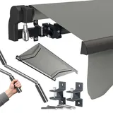 STEELSØN Kestria Markise für Balkon/Dachterrasse/Garten 250x200 cm – Gelenkarmmarkise Blickdicht & wetterfest – Außenrollo mit Kurbel aus Kunststoffgewebe – Sonnenmarkise mit Wandhalterung Grau