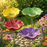 Blumen Gartenstecker VogelträNke, 3/4 Stück Handgefertigter Gartenstecker Aus Metall Als Bienentränke & Vogelbad, Bienentränken Blume für Den Garten (4 Stück-D)