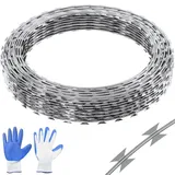 Vevor Natodraht 75 m (5 Rollen x 15 m) Stacheldraht Spirale Sperrdraht Stacheldrahtzaun (0,51 mm) scharfe Klingen und (ca. 4 mm) dicke Kerndrähte Maschendraht für außergewöhnlichen Spiralschutz