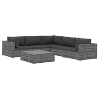 vidaXL Polyrattan Lounge-Set mit Auflagen 6-tlg. grau 46771