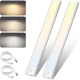 ZMH LED Unterbauleuchte mit Bewegungsmelder Aufladbar Schranklicht USB 1500mAh Flur Cabinet, Augenschutz, Einfache Installtion, LED fest integriert, 3000-6500K, 30CM Dimmbar 3 Farbtemperatur Schrankleuchte Schlafzimmer weiß 30 cm