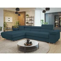 Mirjan24 Ecksofa Torezio Mini Cord mit Bettkasten und Schlaffunktion Einstellbare Kopfstützen, 280x170x70-90 cm (Farbe: Poso 0... - Blau
