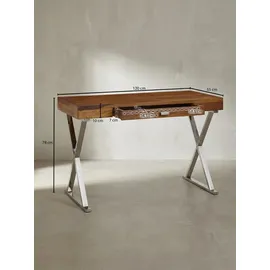 KADIMA DESIGN Massiver Sheesham-Schreibtisch mit X-förmigem Metallgestell. 120x55x78 cm