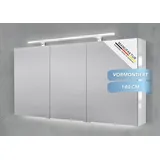 Intarbad Badezimmerspiegelschrank 3-türiger Spiegelschrank mit MULTI LED Acryl Aufsatzleuchte, dimmbar (Doppelspiegeltüren, Holz-/ Lackdekore, Maße von 120 bis 140 cm wählbar, Höhe 70 cm, Glasfachböden, Magnetleiste & Kosmetikspiegel Ø 12 cm) Vormontierte Lieferung, Floatglas, 160 kg Traglast, Made in Germany weiß 140 cm x 70 cm x 13,5 cm