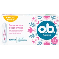 o.b.® Original Normal Tampons für mittlere bis schwere Menstruationstage, mit StayDry-Technologie und gebogenen Rillen, für zuverlässigen Schutz und sauberes Gefühl, 1 x 32 Stück