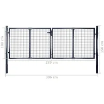 vidaXL Gitter-gartentor Verzinkter Stahl 306 x 100 cm Grau vidaXL