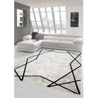 Teppich-Traum Wollteppich Moderner Teppich abstrakt Marmorteppich geometrisches Muster (Creme, schwarz, grau, 160x230 cm)