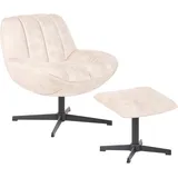 Beliani Drehsessel LIA Samt 70 x 75 x 70 cm Beige mit Hocker