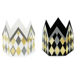 PartyDeco 2 Papierkronen 11cm Schwarz & Weiß Partyhut Krone Kinder Krönchen Geburtstagskrone Party Geburtstag Kindergeburtstag Karneval Fasching Silvester