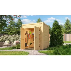 Gartenhaus WEKA "Batu/Fynn 1", beige (naturbelassen), ohne Fußboden, Gartenhäuser, 28 mm starke Blockbohlen