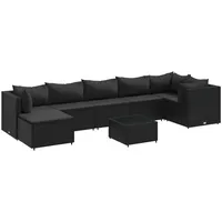 vidaXL 8-tlg Garten-Lounge-Set mit Kissen Schwarz Poly Rattan Modell 38