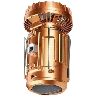 Tragbare Outdoor-LED-Camping-Laterne mit Ventilator, tragbare Solar-Camping-Laterne mit Ventilator, faltbar, USB, wiederaufladbare LED-Laternen, Schreibtischlampe für Zelt, Wandern (Golden 1 Stück)