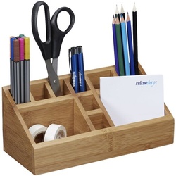 relaxdays Schreibtischorganizer Bambus mit 10 Fächern braun