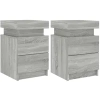 VidaXL Nachttische mit LED-Leuchten 2 Stk Grau Sonoma 35x39x55