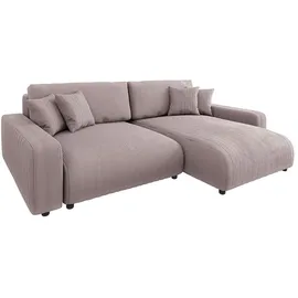 s-style möbel Leon Ecksofa mit Bettfunktion und Bettkasten Puderrosa Cord-Stoff