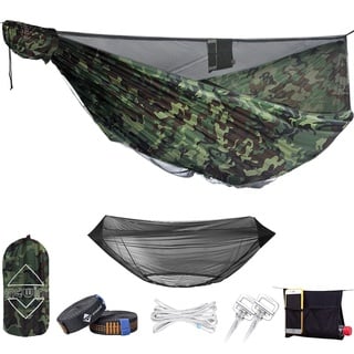 onewind 11Ft Camping Hängematte mit Moskitonetz Portable leichte Doppelhängematte Stitch-Free Durable Nylon Ripstop mit Bugnet Ridgeline 2 * 12Ft Baum Riemen für Camping Wandern Backpacking Camo