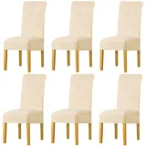 LANSHENG Stuhlhussen 6er Set, Universelle Abnehmbare Waschbar Samt Stuhlhussen, Universale Stretch Esszimmerstühle Stuhlbezug für Küche, Restaurant (Beige, 6er Set)