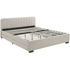 [en.casa] Polsterbett Nofrenna Doppelbett mit 4 Schubladen 140 x 200 cm Leinen Beige Kunststoff, Rechteckig, 140x200 Schlafzimmer, Betten, Polsterbetten