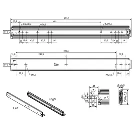 SOTech VarioSlide KV2-200-H76-L700-EH 711,4 mm mit Lock-in/out Einrastfunktion rot Schwerlast-Vollauszug belastbar bis 200 kg,