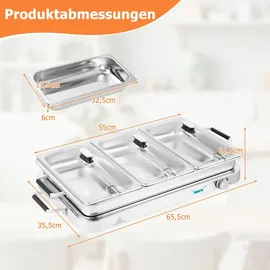 Goplus 2 in 1 Buffetwärmer & Warmhaltebehälter, 450W elektrische Warmhalteplatte mit Deckeln, 8 L Buffet Wärmer mit Temperaturregler von 50°C bis 150°C, Edelstahl Speisenwärmer für Catering - Silber