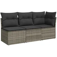 vidaXL Gartensofa mit Kissen 3-Sitzer Grau Poly Rattan