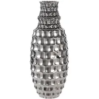 Gilde Vase Hexagon - Keramik - bauchig - Höhe 53cm x Ø 22cm - Silber - glänzend/matt - Dekovase