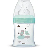 Dodie Babyflasche, Antikolik Initiation+, Glas, grün, Vogel, 150 ml, 0-6 Monate, runder Sauger, Fluss 1